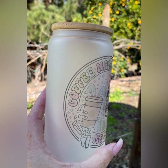 Coffee makes me so hoppy skeleton spring Libby can glass 16oz - Picture 4 of 4